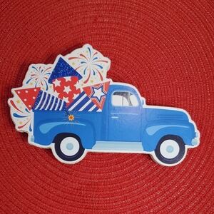 4th Of July Patriotic Wood Truck Fireworks Tabletop Decoration Sign Tier Tray